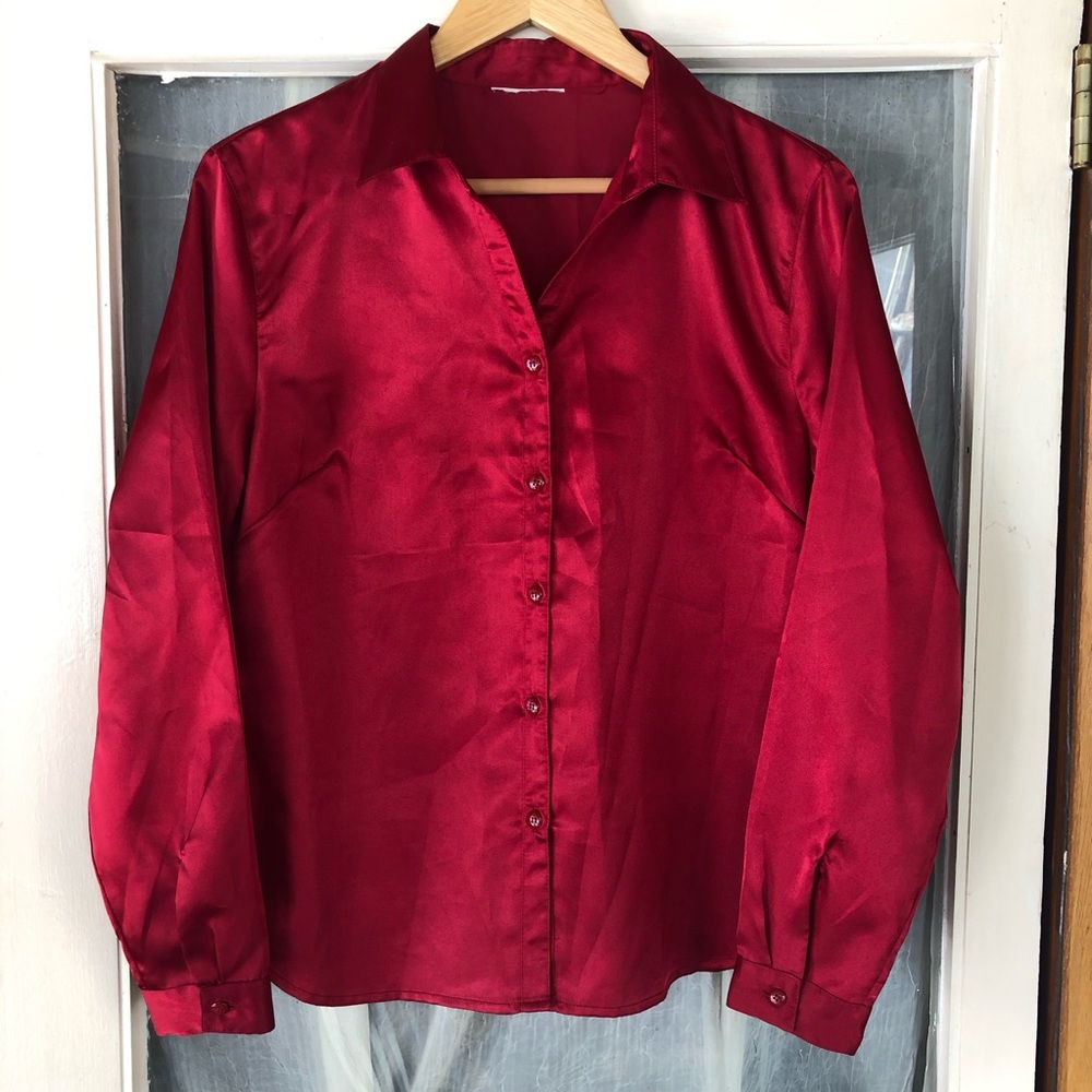 Vintage Red Silky Blouse